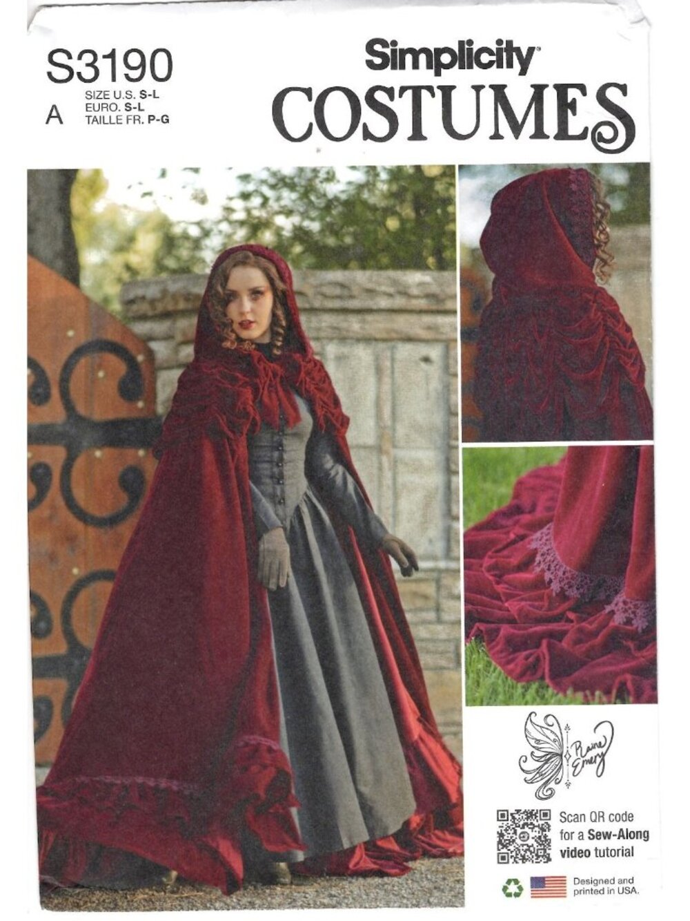 Simplicity S3190 Misses S to L Hooded Cloak Cape Costume Uncut Sewing Pattern